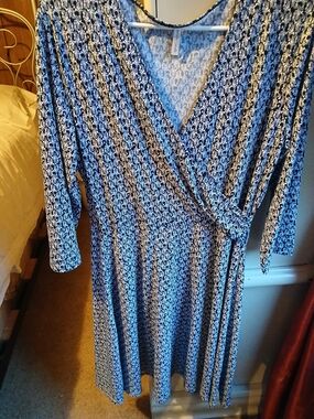 White Stag Navy & White Printed Wrap-Style Midi Dress
